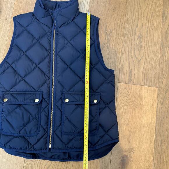 Women’s J. Crew‎ Navy Quilted Down Puffer Vest Gold Accents Pockets PL Petite L - Picture 8 of 8